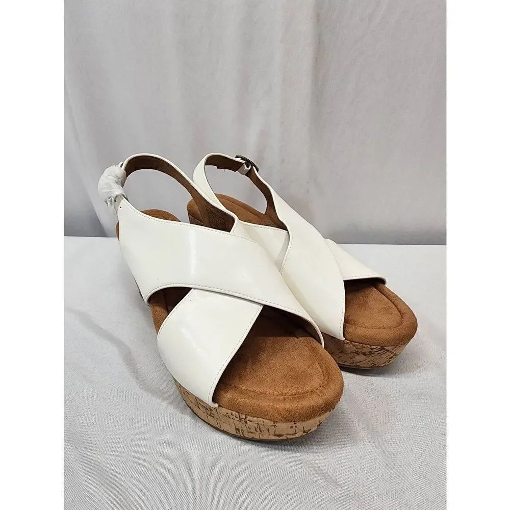 DREAM PAIRS Size 8.5 White Casual Platform Criss-Cross Wedge Sandals